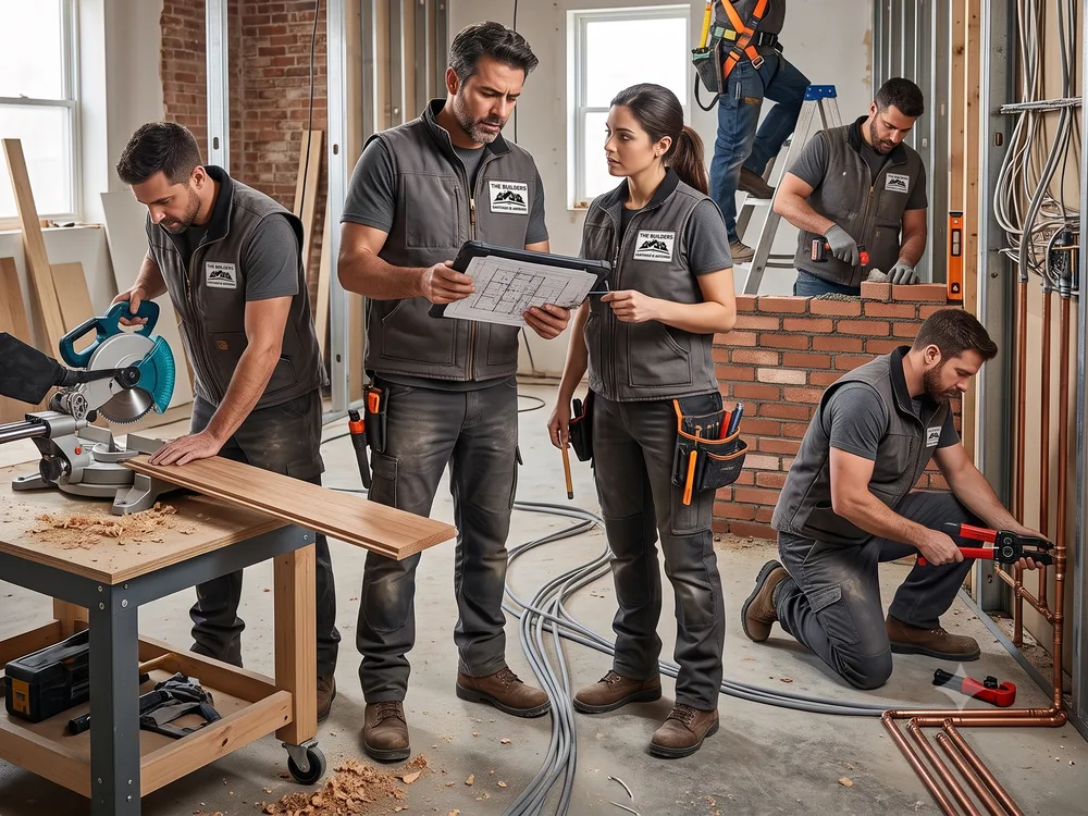 Equipo propio de S&A The Builders coordinando distintos oficios en obra