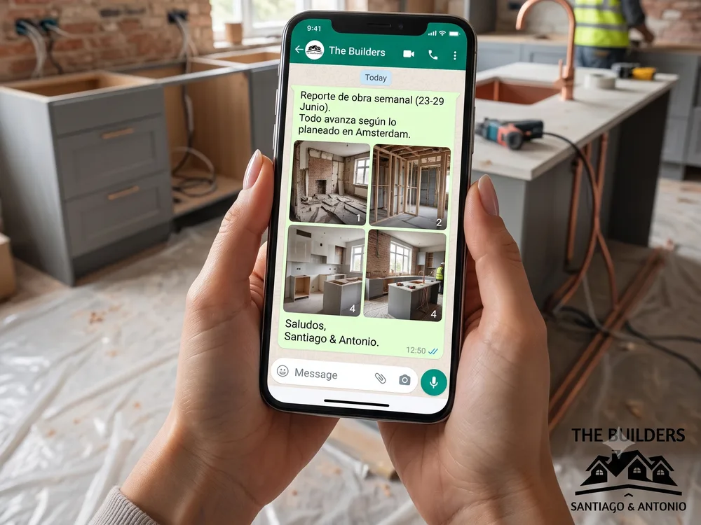 Reporte fotográfico semanal de obra enviado por WhatsApp